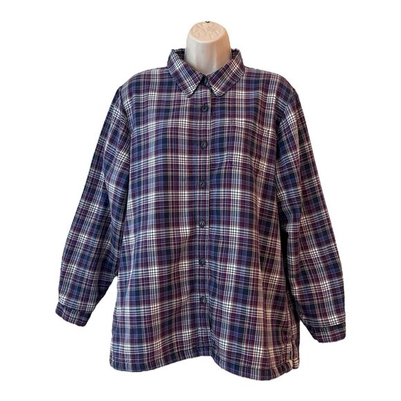 LL Bean Womens Size Large Fleece Lined Flannel Shirt Jacket Shacket Plaid - Picture 1 of 8